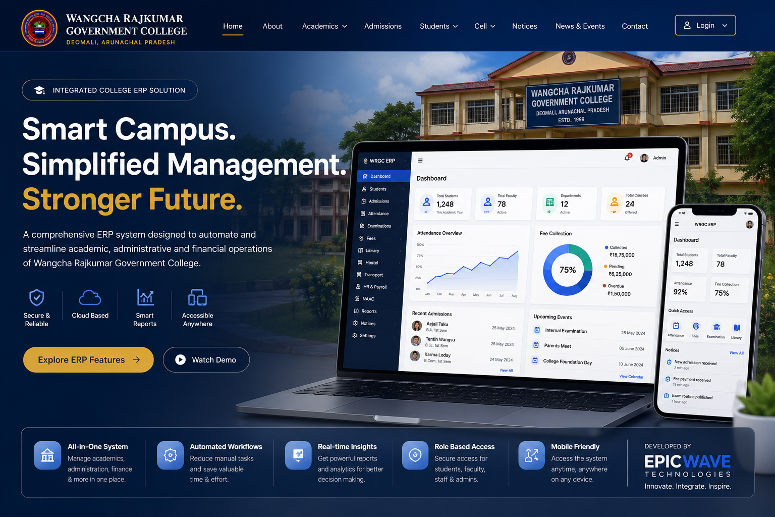 Wangcha Rajkumar Govt. College Website — Epicwave Technologies portfolio project